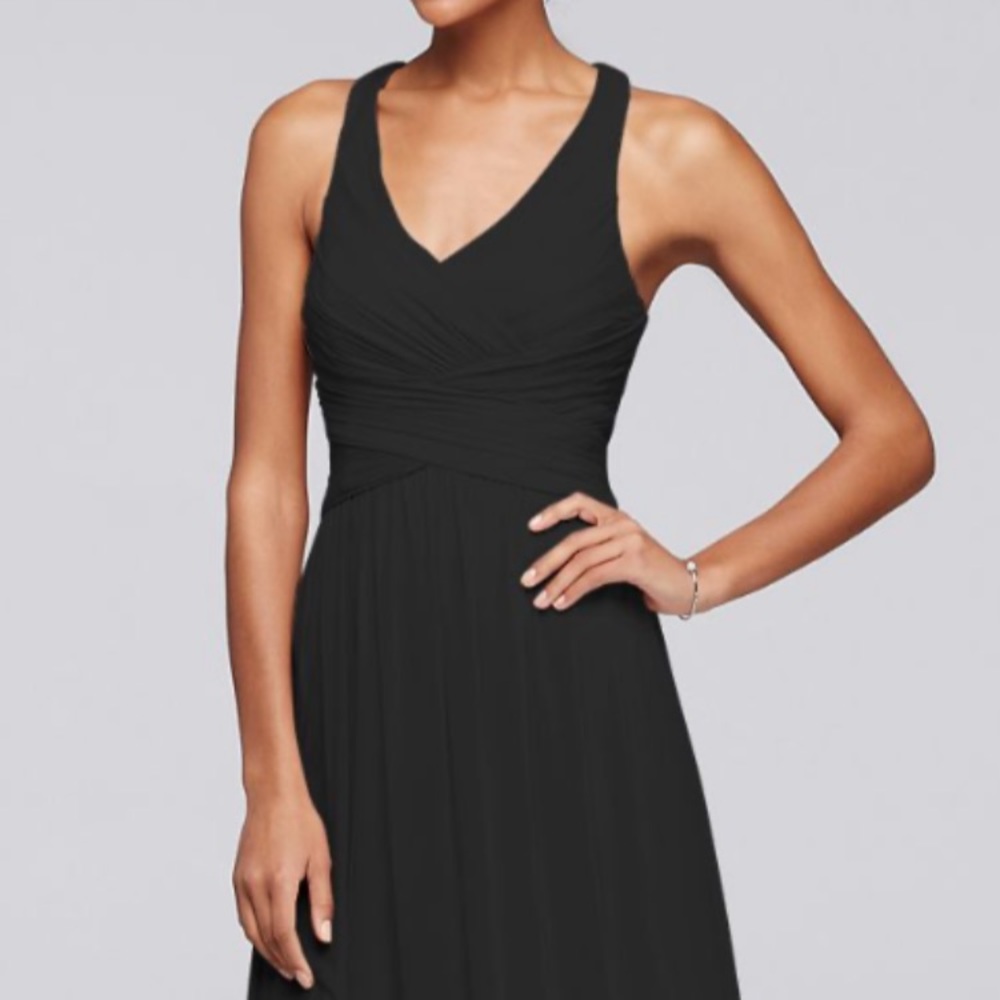 Mesh Long Bridesmaid Dress with Crisscross Back - Picture 2 of 5